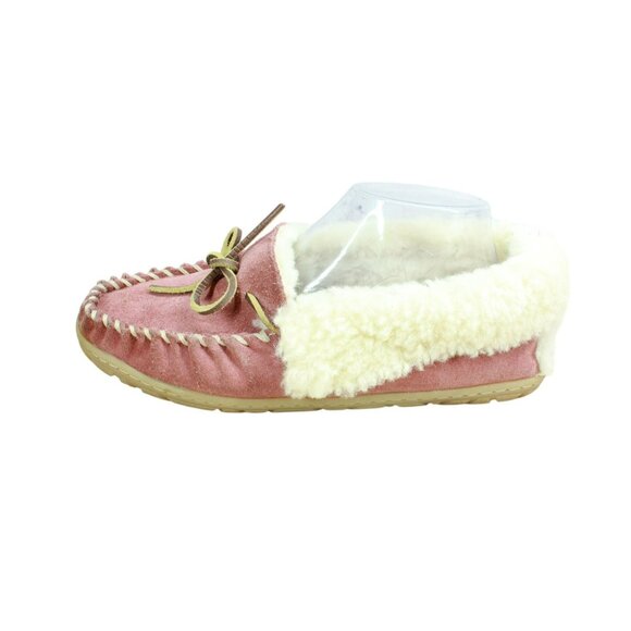 LL Bean Pink Suede Wicked Good Shearling Lined Moccasin Slippers Size 7 M - Picture 1 of 8